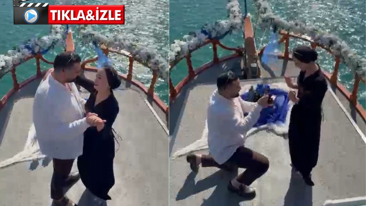 Kahramanmaraşlı Enes Sayılır, İskenderun açıklarında sevdiği Aylin Sarı'ya sürpriz bir evlilik teklifi yaptı. Teklif, s…